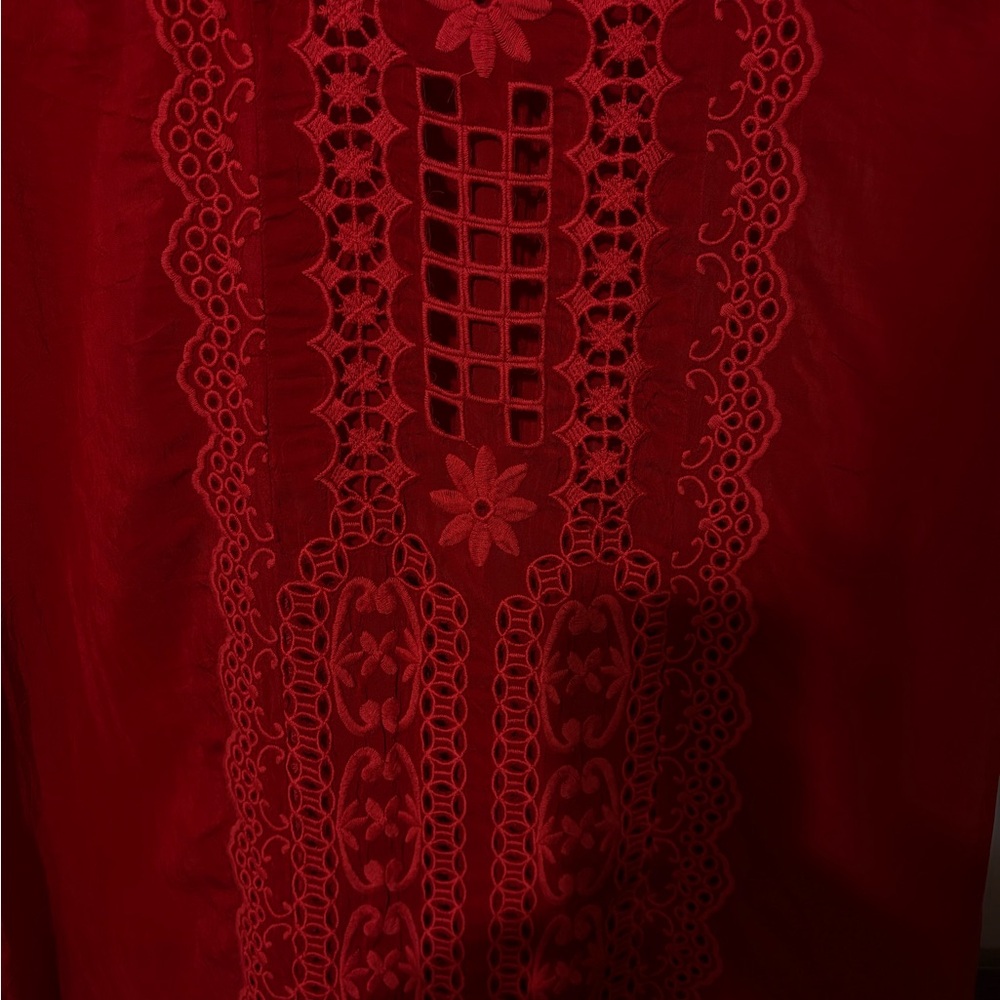 Johnny Was Red Embroidered Tunic Top Boho Chic Lagenlook - Picture 7 of 8